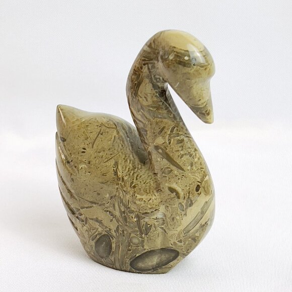 Elegant Hand Carved Marble Swan Figurine Vintage Graceful Rustic Stone Decor 4" - Picture 1 of 7